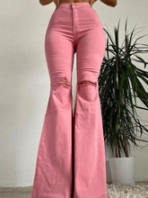 Butt lifting Ripped Raw Edge Flared Pants Colorful High stretch 's Denim Trousers