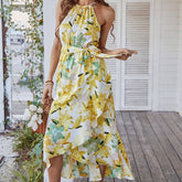 Summer Flower Print Slit Beach Dresses