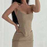 Solid Color Sleeveless Strap Bodycon Mini Skirt Clubwear Skirt