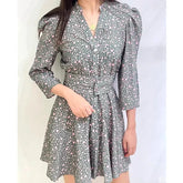 Summer New Single breasted V neck Mid sleeve Floral Dress