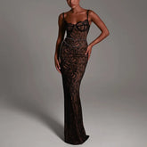 New Spring Lace Stitching Backless Slit Elegant Maxi Dress