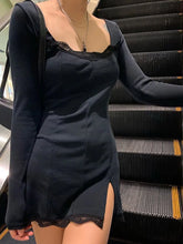 Autumn Spring Lace Patchwork Split Mini Low Midi Dresses