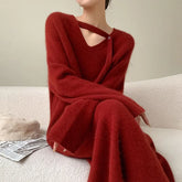 French Slimming Soft V neck Sweater Maxi Bodycon Midi Dresses