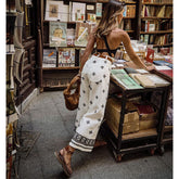 Casual Printed Linen High-waisted Pants