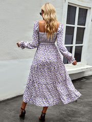 Bohemia Long Sleeves Floral Printed U-Neck Dress
