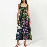 Blossom Printed Lace Up Midi Dress