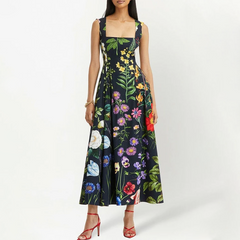 Blossom Printed Lace Up Midi Dress