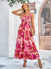 Bohemia A-Line Sleeveless Floral Printed U-Neck Maxi Dress