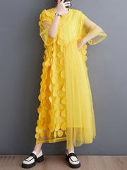 Asymmetric Gauze Split-Joint Loose Short Sleeves Round-Neck Midi Dresses