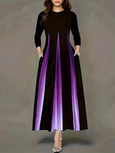 Gradient Pockets Printed Split-Joint A-Line High Waisted Round-Neck Maxi Dresses