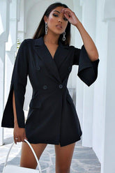 Black Button Waist Blazer Dress