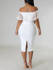 Off Shoulder Mesh Pearl Button Dress