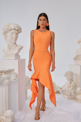 Irregular Orange Midi Dress Flaxmaker