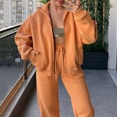 Velvet Stand Collar Long-sleeved Hoodie Two Piece Set