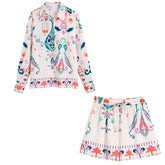 Flaxmaker Fashion Holiday Style Single-breasted Printed Shirt and Bottom