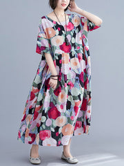 Original Floral Round-Neck Dresses