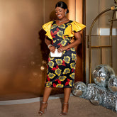 Plus Size Ruffle Blossom Printed Dress