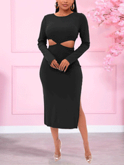 Cutout Lace Up Slit Midi Dress