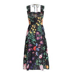 Blossom Printed Lace Up Midi Dress