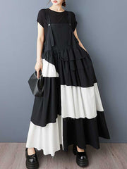 Asymmetric Buttoned Pleated A-Line Loose Spaghetti-Neck Suspender Dress Maxi Dresses