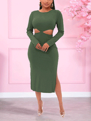 Cutout Lace Up Slit Midi Dress