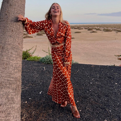 Autumn Fashion Retro Printed Kink Two Piece Set