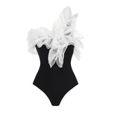 One shouder Ruffle Stitching One Piece Swimsuit and Skirt Flaxmaker