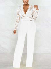 Lace V Neck With Belt Jumpsuit