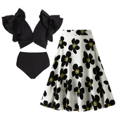 Flaxmaker Ruffle Sleeve Printed Bikini Two piece set
