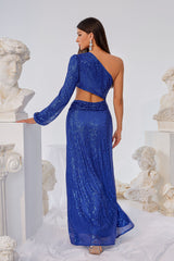 Oblique Shoulder Irregularity Slit Dress