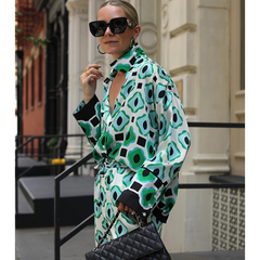 Lace Up Geometric Print Shirt and Bottom