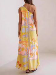 Flower Printed Sleeveless Casual Maxi Dresses