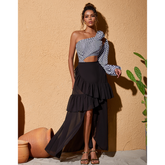 Removable Sleeve 3D Flower One Shoulder Swimsuit and Skirt Flaxmaker