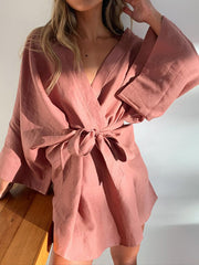 Loose Long Sleeves Lace-Up Mini Dress