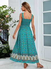 Vacation Sleeveless Floral U-Neck Dress