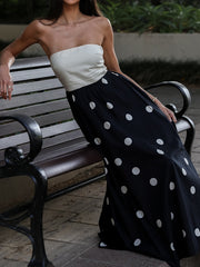 Polka Dots Printed Color-Block Sleeveless Tube Elegant Maxi Dresses