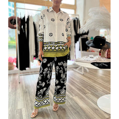 Ethnic Color Block Green Shirt and Pants Set