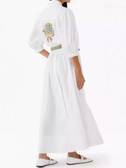 Floral Half Sleeves Polo Collar Elegant Maxi Dresses