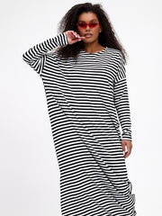 Batwing Sleeves Striped Round-Neck Maxi Dresses