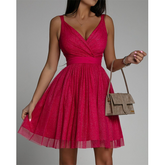 V Neck Slit Gauze Party Mini Dress