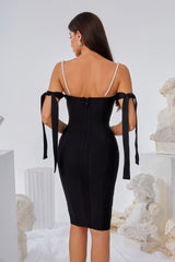 Off Shoulder Rhinestone Lace Up Dress