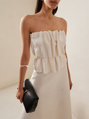 Solid Color Ruffled Tube Maxi Dresses