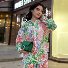 Graphic Printed Color Block Shirt and Pants Set