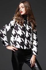 houndstooth print white duck down jacket