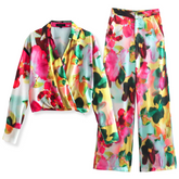 Casual Blossom Printed Two Piece Pants Set Flaxmaker