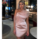 Solid Color Off Shoulder 3D Bandeau Mini Dress