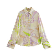 Flaxmaker Vintage Single-breasted Printed Shirt and Bottom