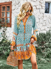 Bohemia A-Line Floral Printed V-Neck Dress