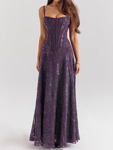 Flower Lace Sleevless Spaghetti-Neck Split-Side Maxi Dresses