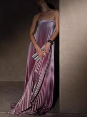 Elasticity Gradient Pleated A-Line Loose Tube Maxi Dresses Evening Dresses